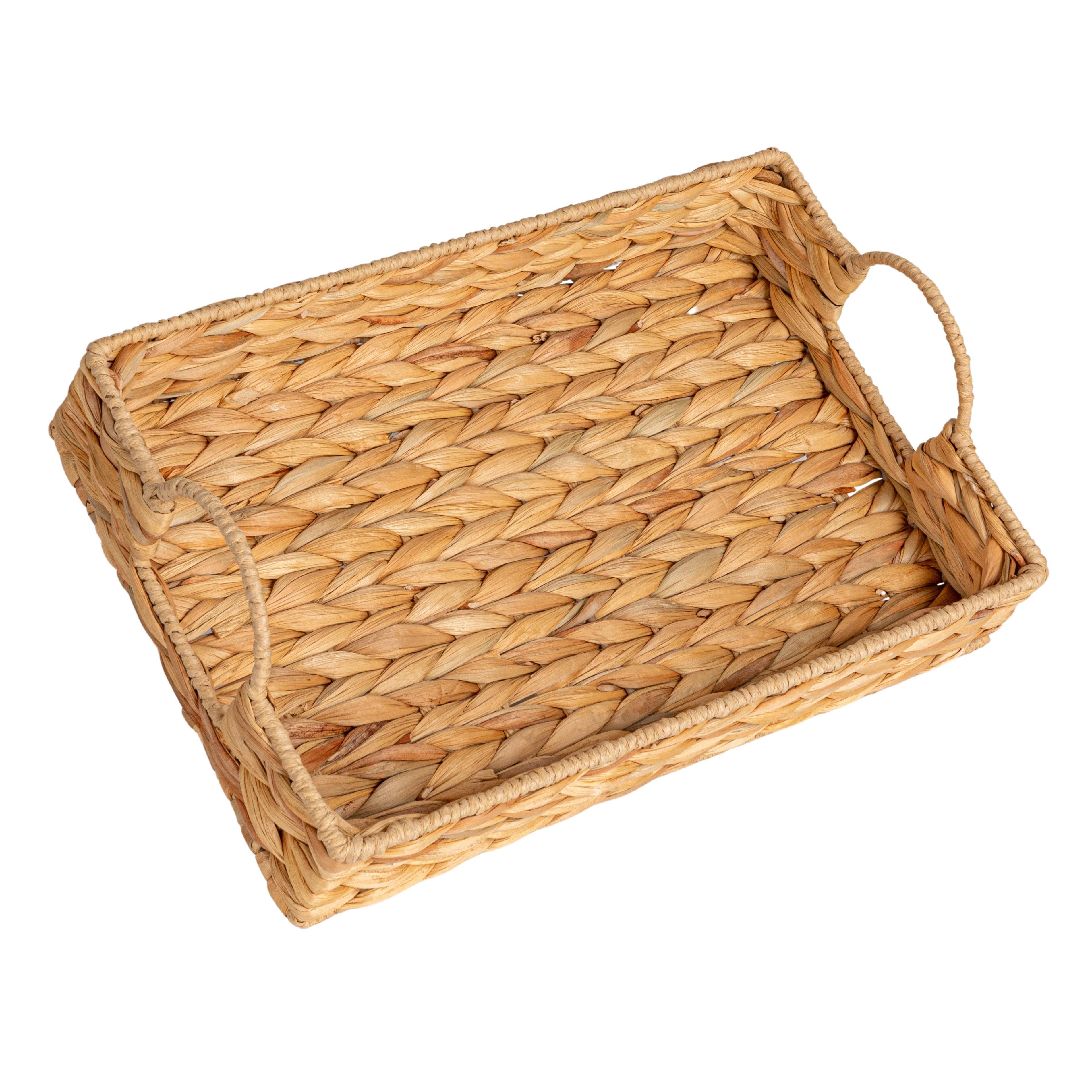 Water Hyacinth Woven Tray With Cutout Handles