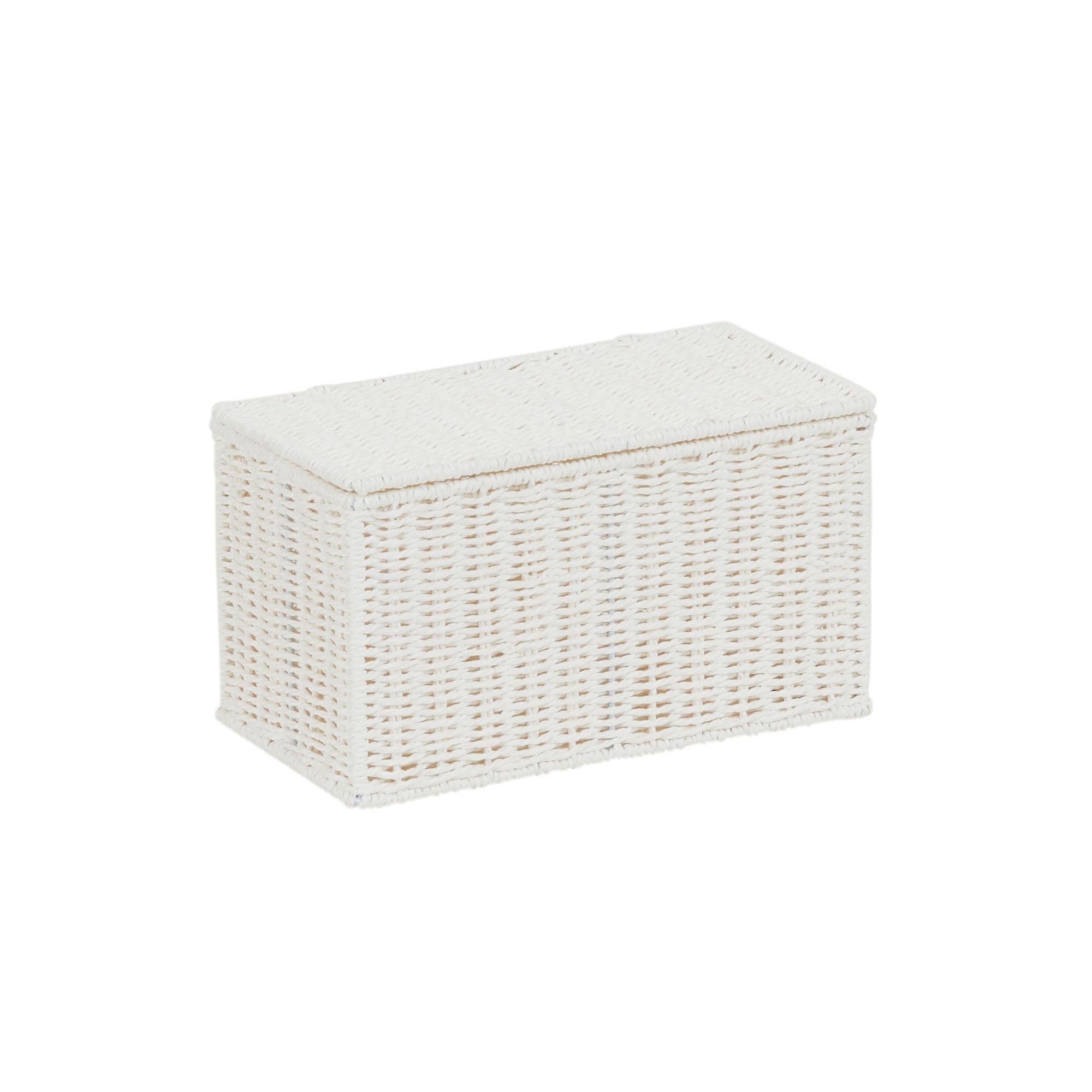 Compact White Paper Rope Wicker Storage Basket with Lid