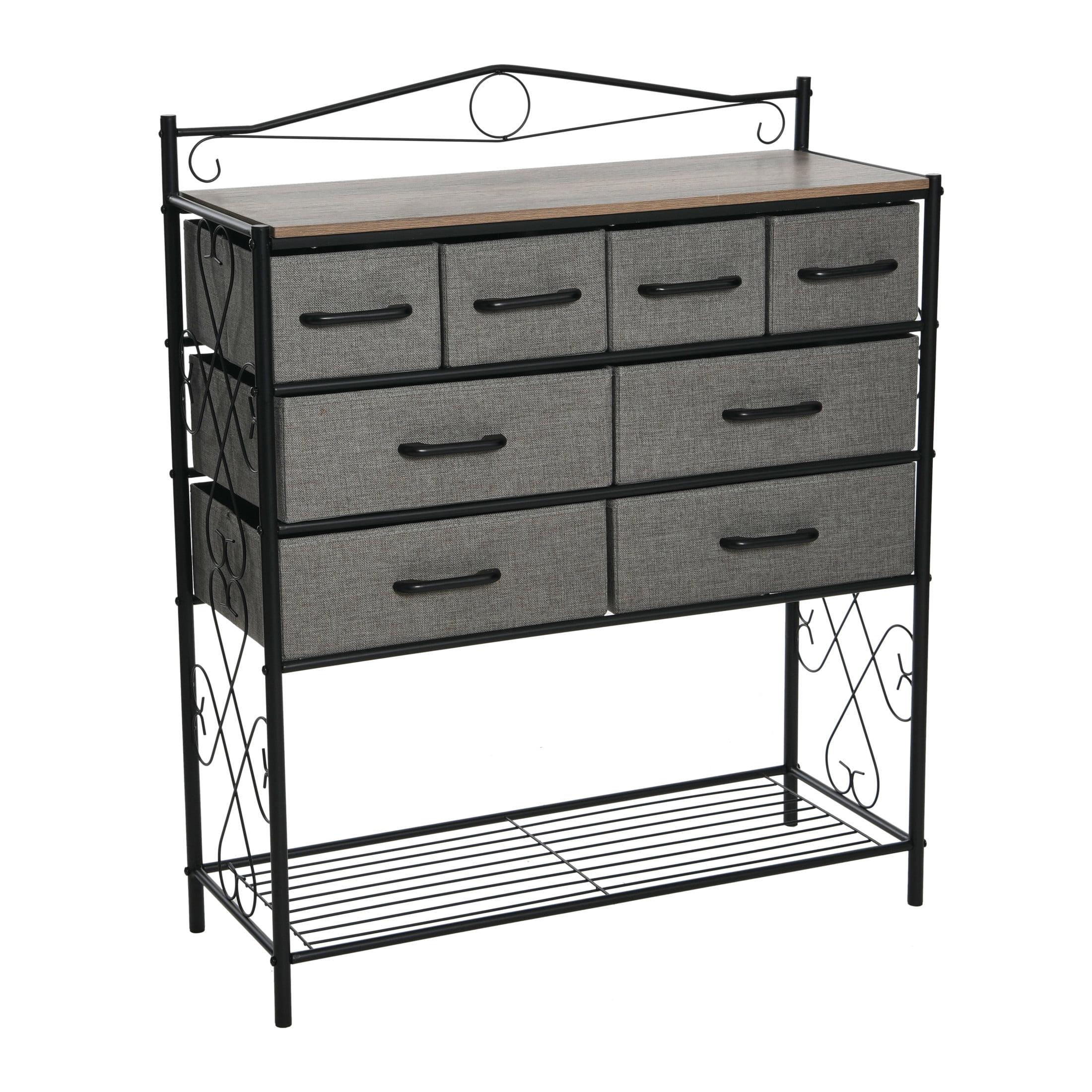 Victorian Style 8-Drawer and Bottom Shoe Shelf Storage Organizer Unit, Black and Ashwood Color