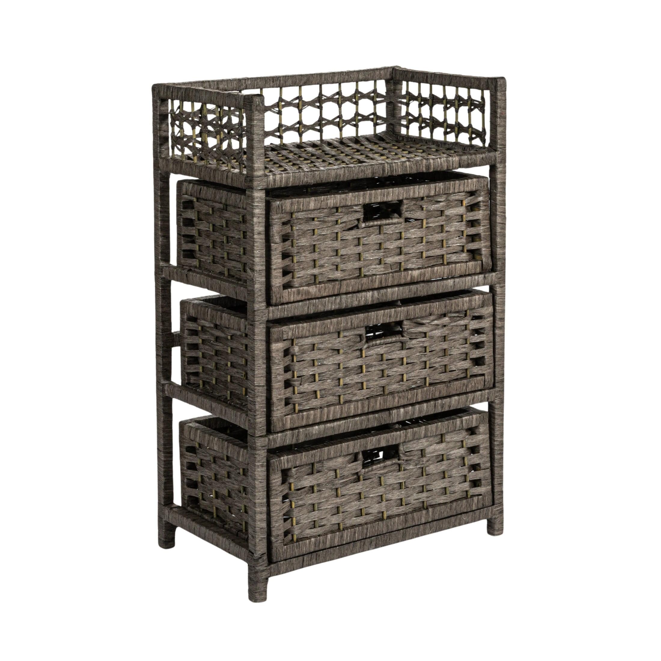 Household Essentials 3-Drawer Dresser with Top Shelf and Cutout Handles, Grey
