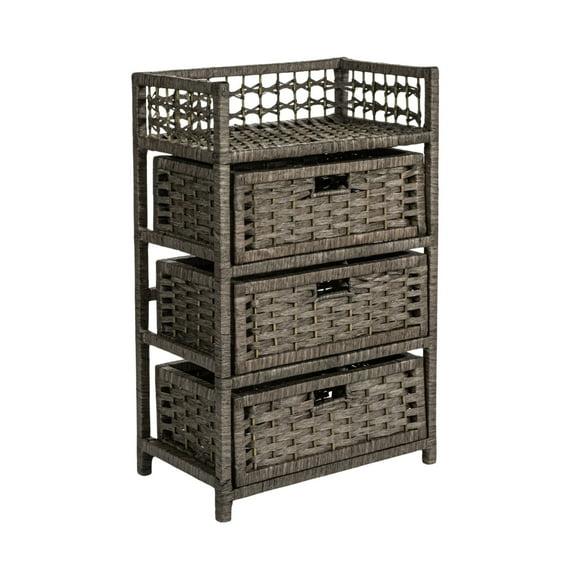 Household Essentials 3-Drawer Dresser with Top Shelf and Cutout Handles, Grey