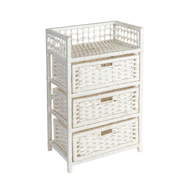Household Essentials 3-Drawer Dresser with Top Shelf and Cutout Handles, White
