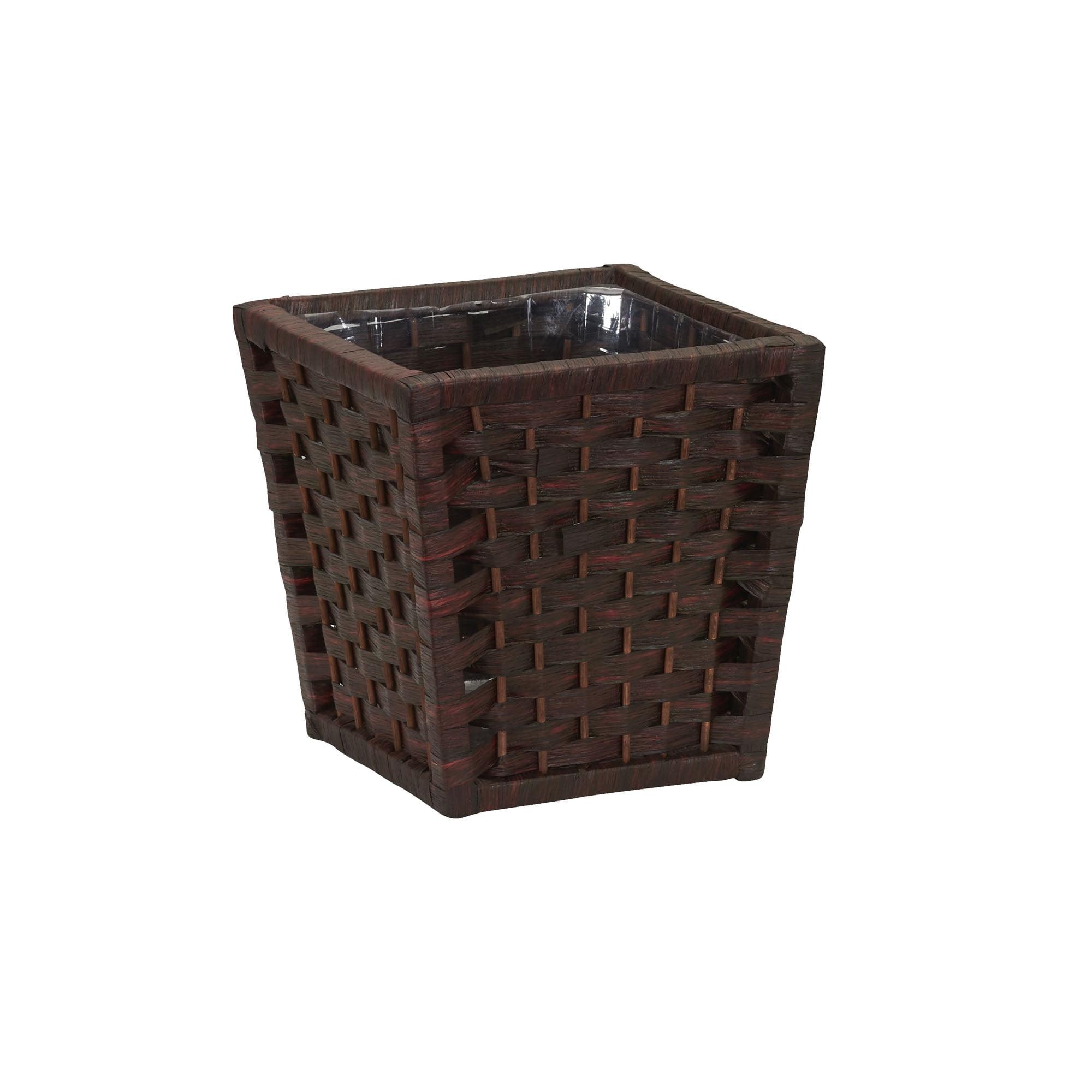 Woven Waste Basket, HandWoven Paper Rope with Removable Plastic Liner, Brown