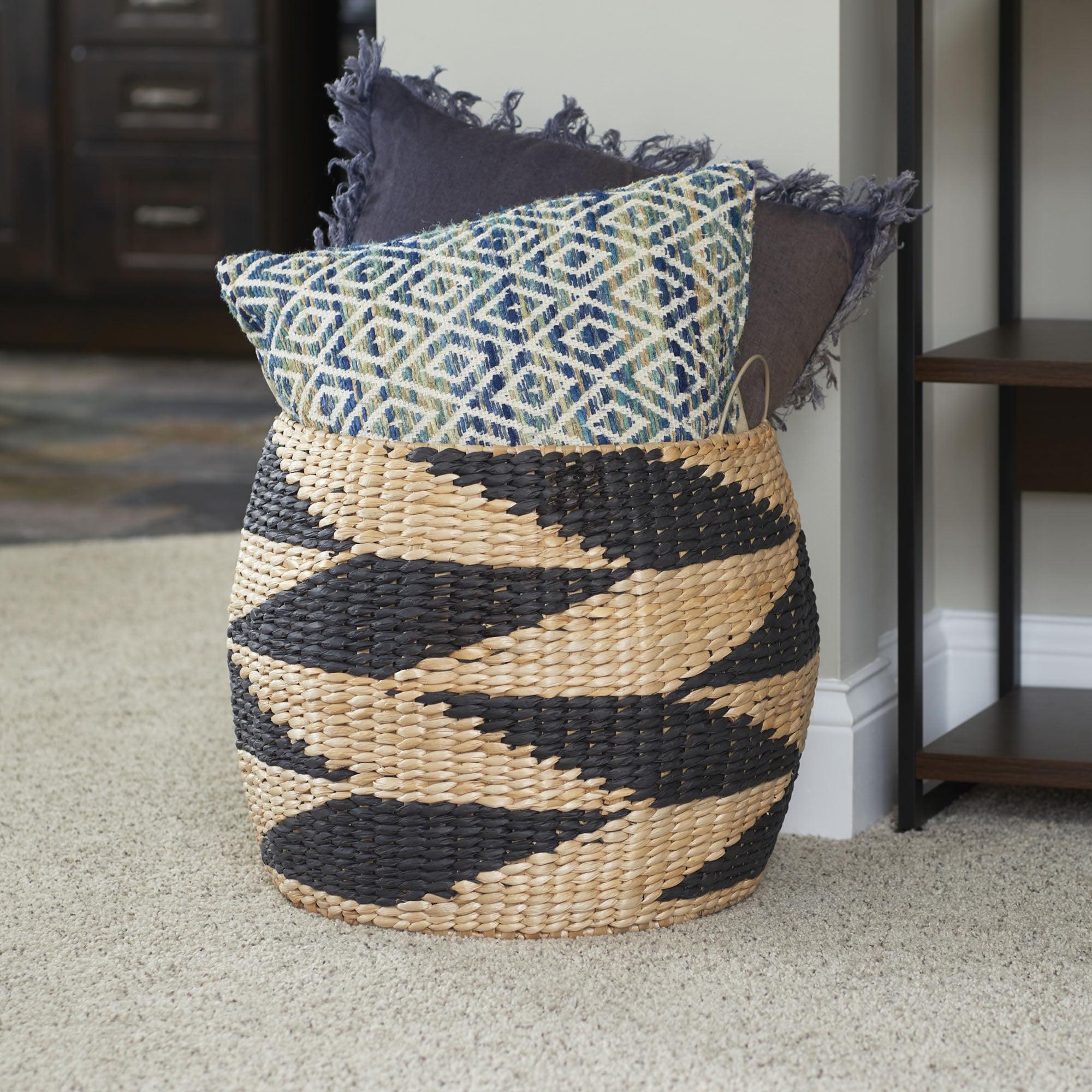 Chic Zig Zag Two-Tone Wicker Round Storage Basket