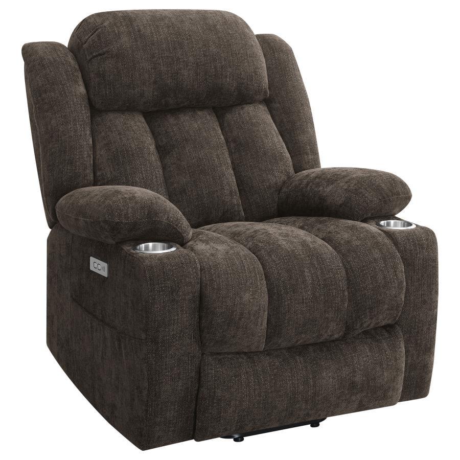 Houston Dark Brown Upholstered Power Lift Recliner Chair