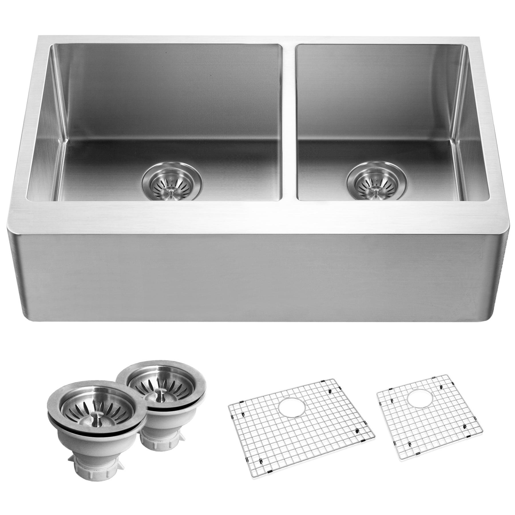 Epicure 33'' L Farmhouse / Apron Double Bowl Stainless Steel Kitchen Sink