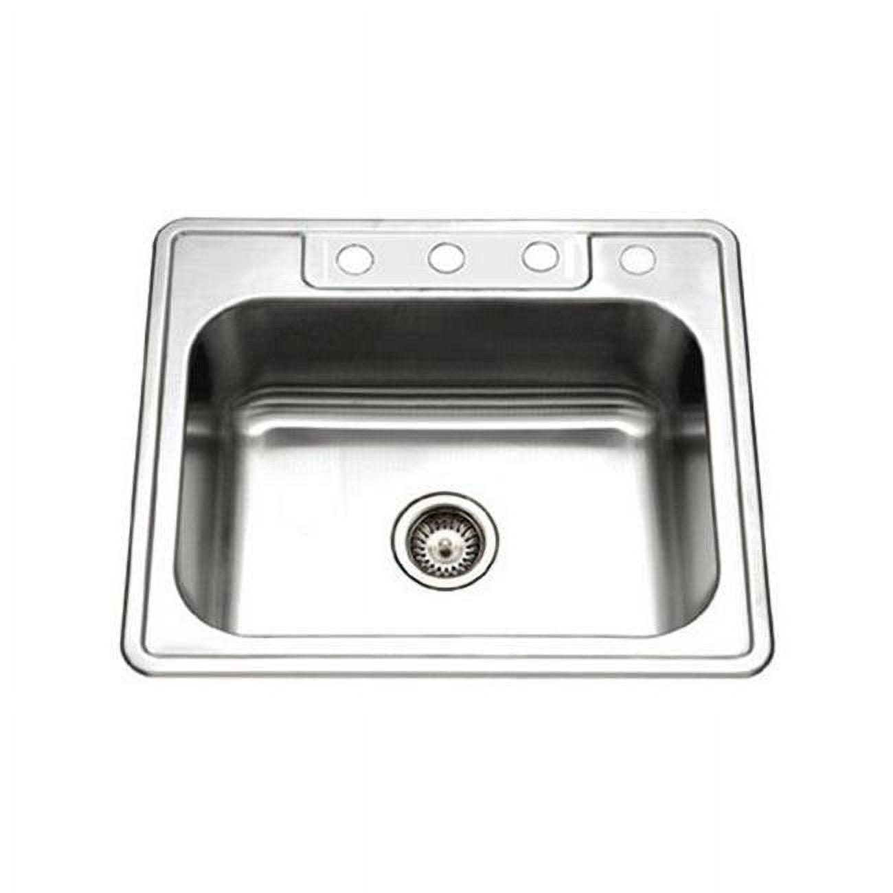 Houzer Glowtone Topmount Stainless Steel 21" Single Bowl Kitchen Sink, 8"D