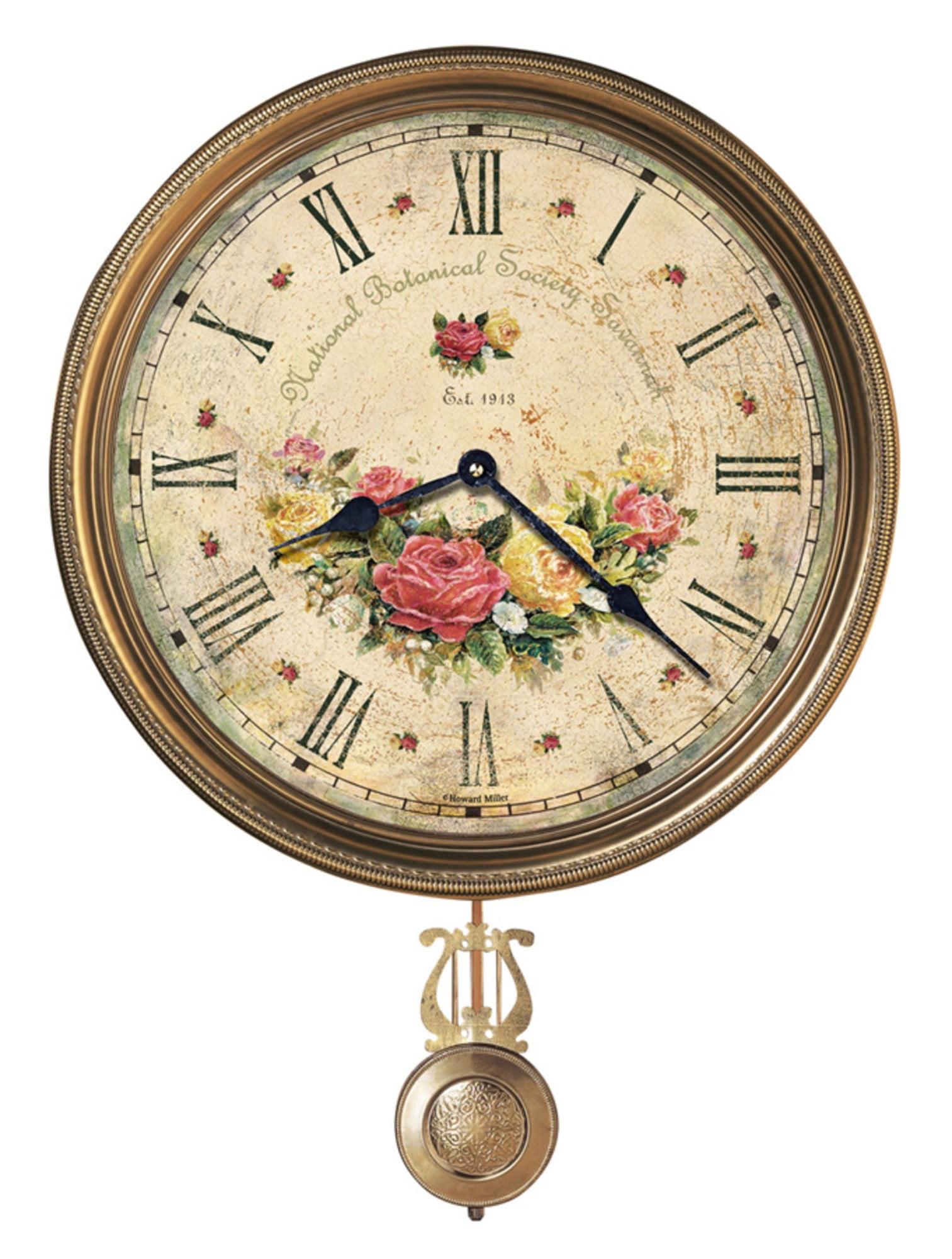 Antique Brass Botanical Pendulum Wall Clock