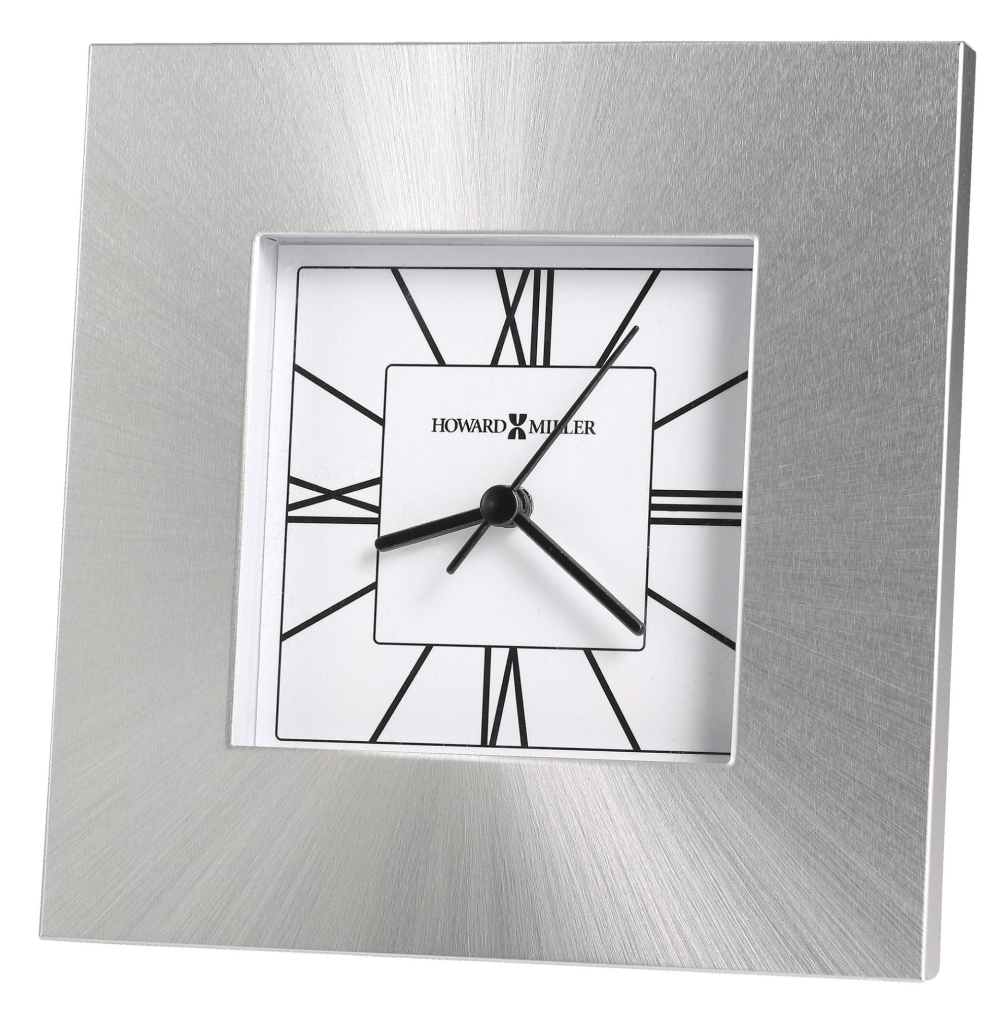 Square Silver Aluminum Quartz Table Clock with Roman Numerals