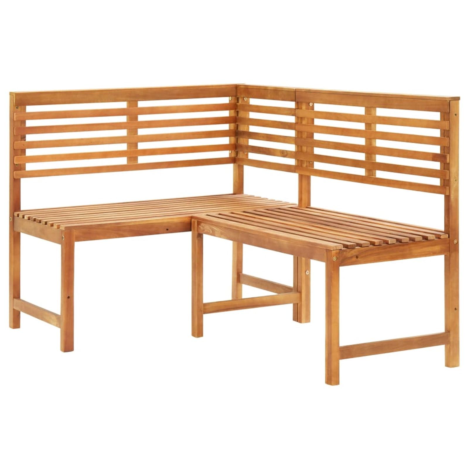 Rustic Medium Wood L-Shaped Acacia Patio Bench