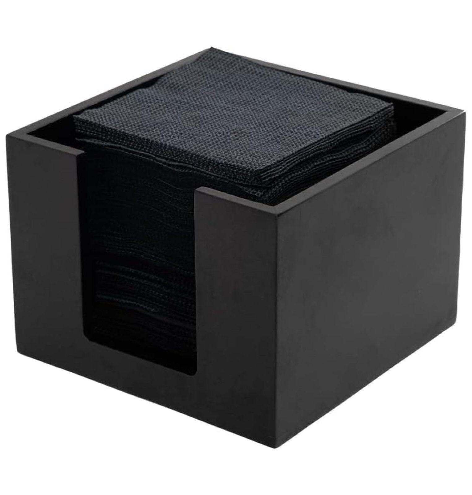 JepoIA 5.5 x 4 Inch Cocktail Napkin Holder 1 Square Flat Napkin Holder - For Bars Kitchen Tables or Countertops Sturdy Black Bamboo Tissue Napkin Holder Dining Room Decor