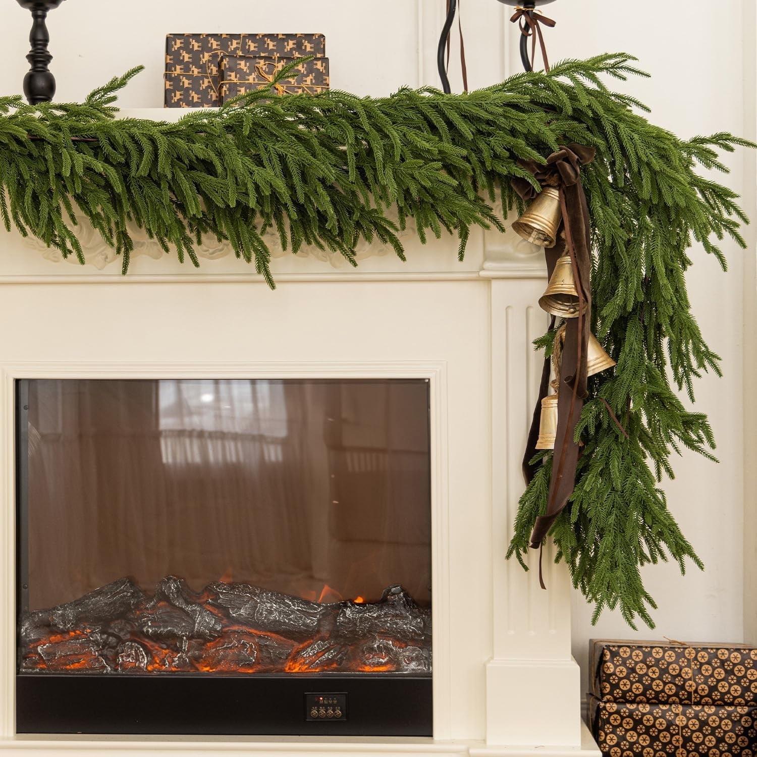 6FT Artificial Norfolk Pine Garlands, Real Touch Greenery Garland, Soft Bendable Garland Christmas Decorations, Greenery Garland for Table,Mantle, Wall, Indoor, Outdoor Thanksgiving Decorations