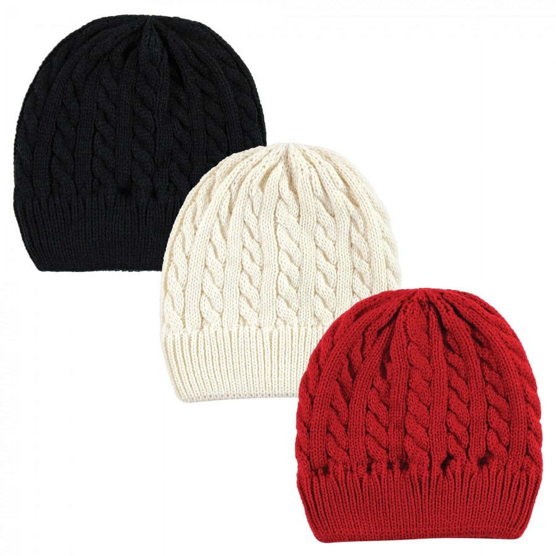 Hudson Baby Family Knitted Caps 3pk, Black Red, Youth