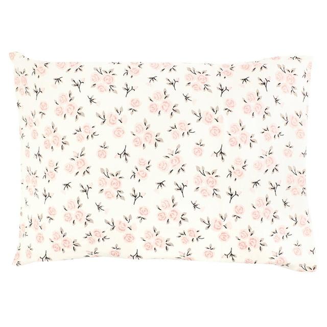Hudson Baby Infant Girl Cotton Toddler Pillow Case, Neutral Pink Floral, One Size