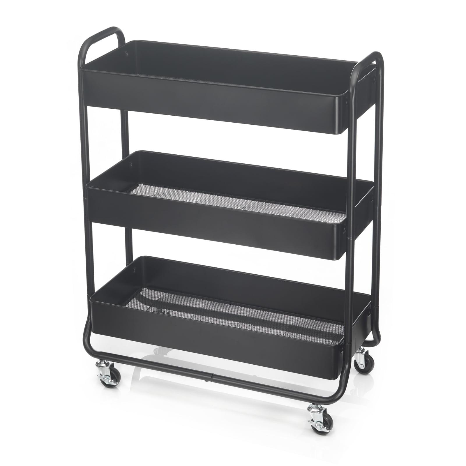 Hudson Black 3-Tier Metal Rolling Storage Cart