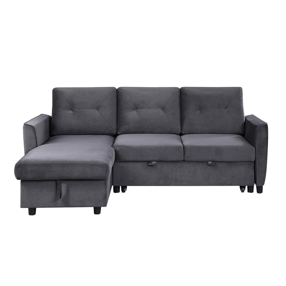 Hudson Dark Gray Velvet Two-Piece Sectional Sofa with Storage