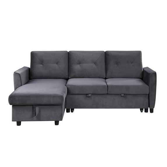 Hudson Dark Gray Velvet Two-Piece Sectional Sofa with Storage