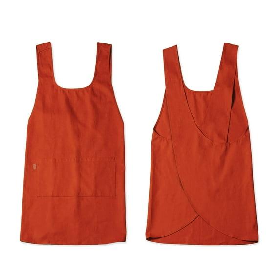 Hudson Durable Goods Cotton Cross Back Apron for Women - Seamless Crossover Style Smock Apron for Cooking, Crafting, Gardening, and More - 36” Full Length Pinafore Work Apron with Pockets (Terracotta)