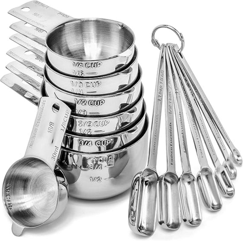 Hudson Essentials 14-Piece Stainless Steel Measuring Cup and Spoon Set