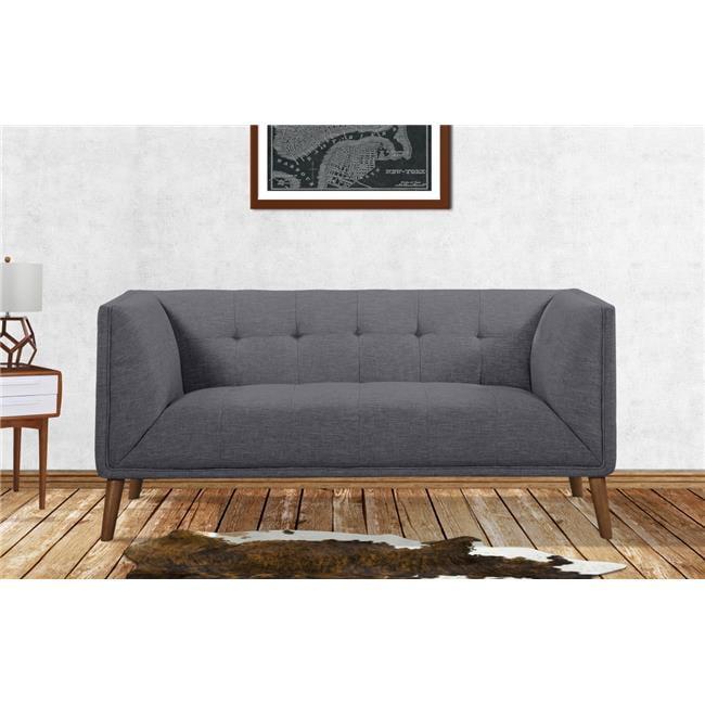 Hudson Gray Loveseat Button-Tufted Linen and Walnut Legs