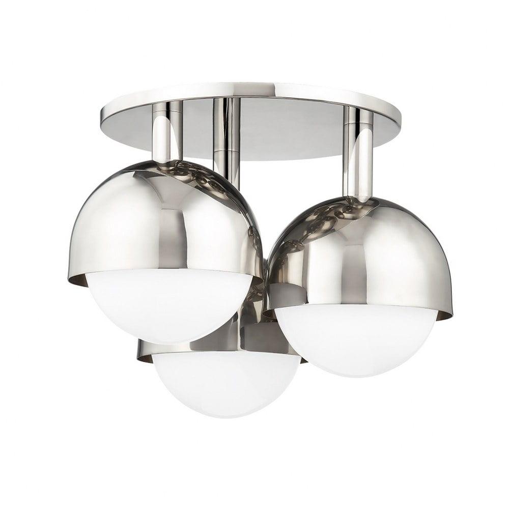 Transitional 3-Light Globe Semi-Flush Mount in Polished Nickel