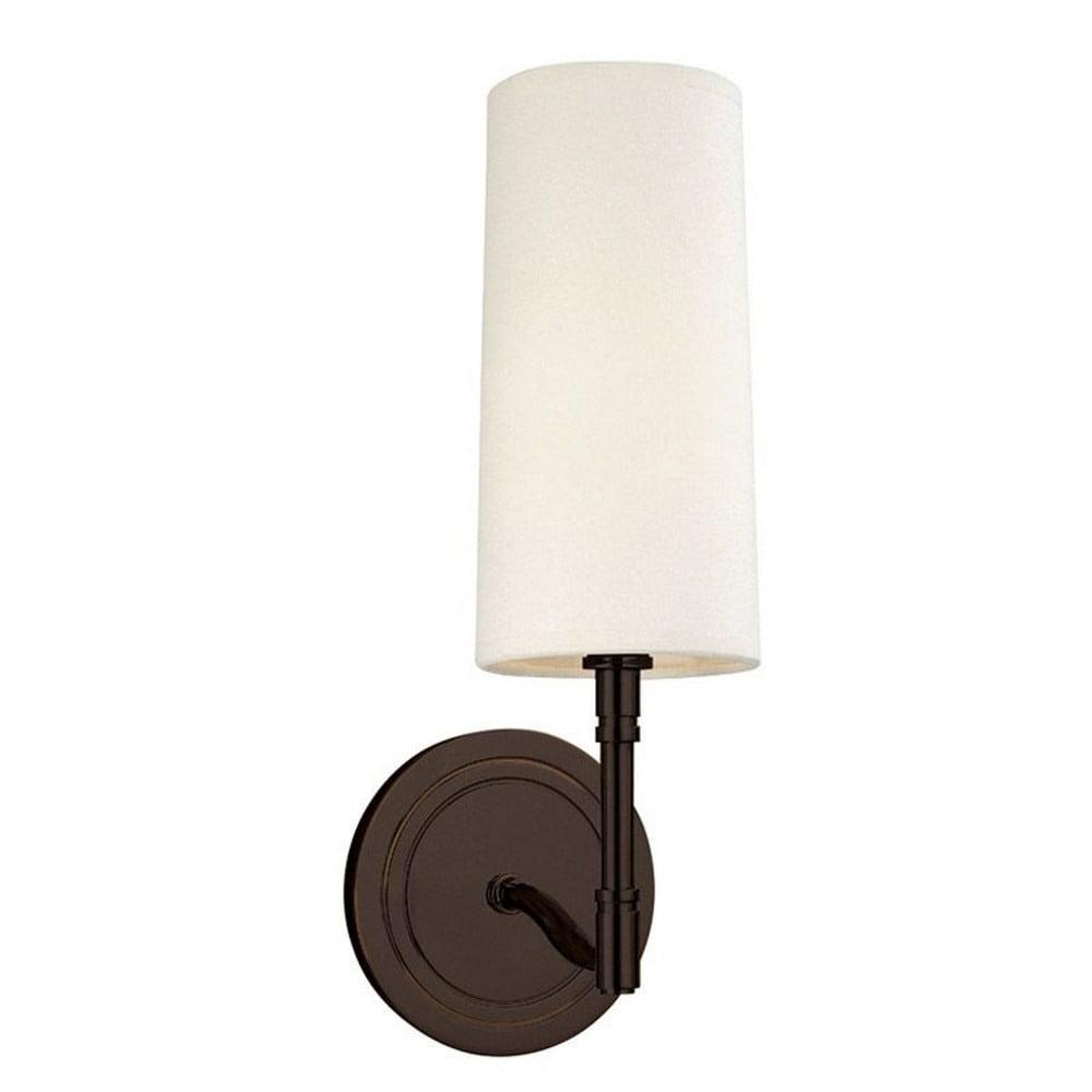 Dillon Old Bronze Cylinder Sconce with Off-White Linen Shade