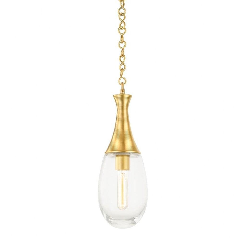 Southold Teardrop Pendant in Aged Brass with Clear Glass