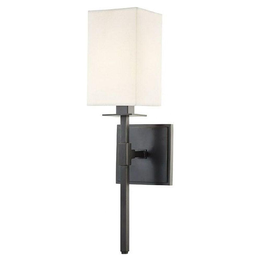 Taunton Old Bronze Brass Wall Sconce with Off-White Shade