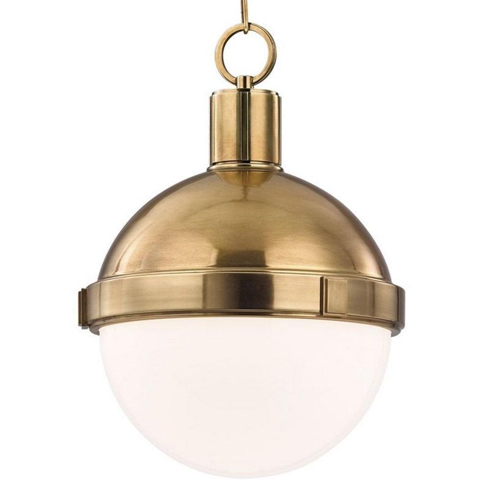 Lambert Aged Brass Globe Pendant with White Glass Shade