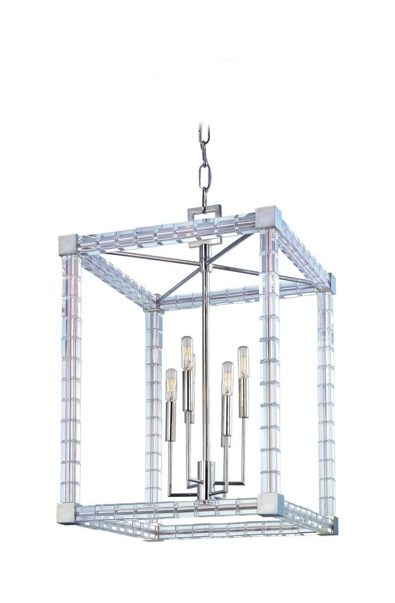 Polished Nickel and Crystal 6-Light Chandelier