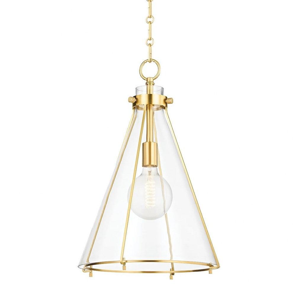 Eldridge Contemporary Aged Brass 1-Light Incandescent Pendant with Conical Glass Shade