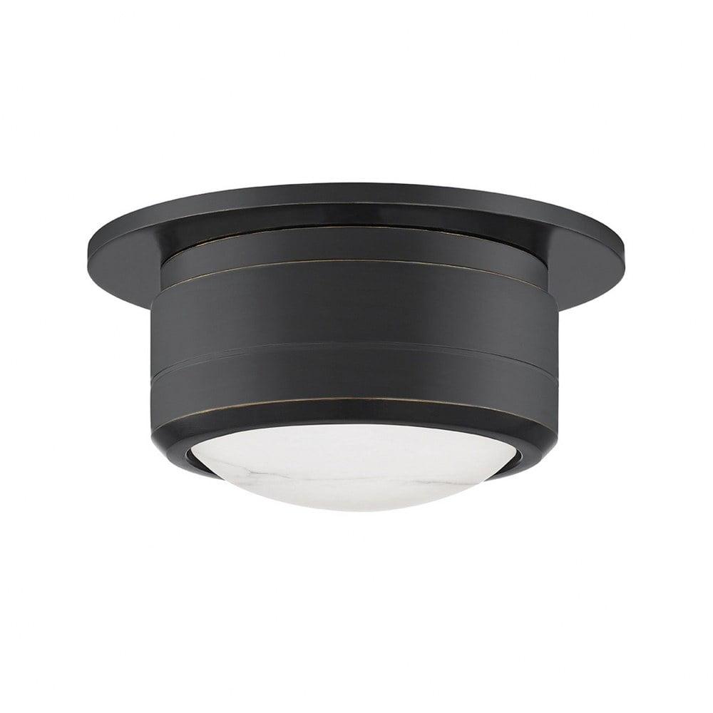 Greenport Transitional LED Flush Mount in Old Bronze with White Spanish Alabaster Shade