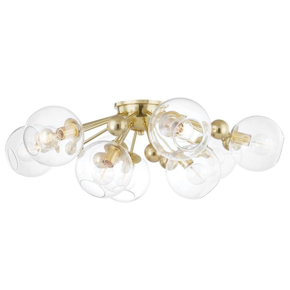 Crystal Semi-Flush Mount Light - Antique Brass / 9 Light