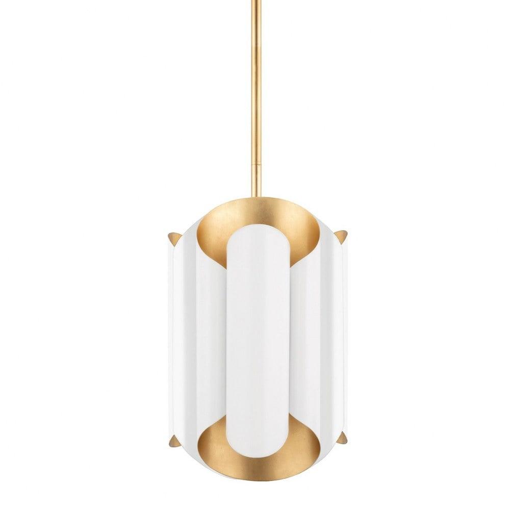 Elegant 6-Light Gold Leaf and Crystal White Pendant for Indoor/Outdoor