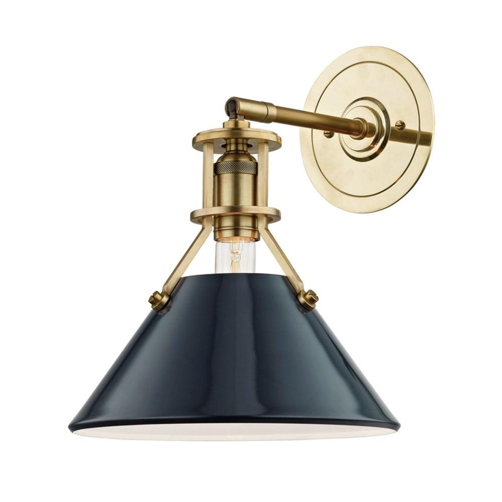 Lowell Aged Brass 1-Light Sconce with Darkest Blue Steel Shade