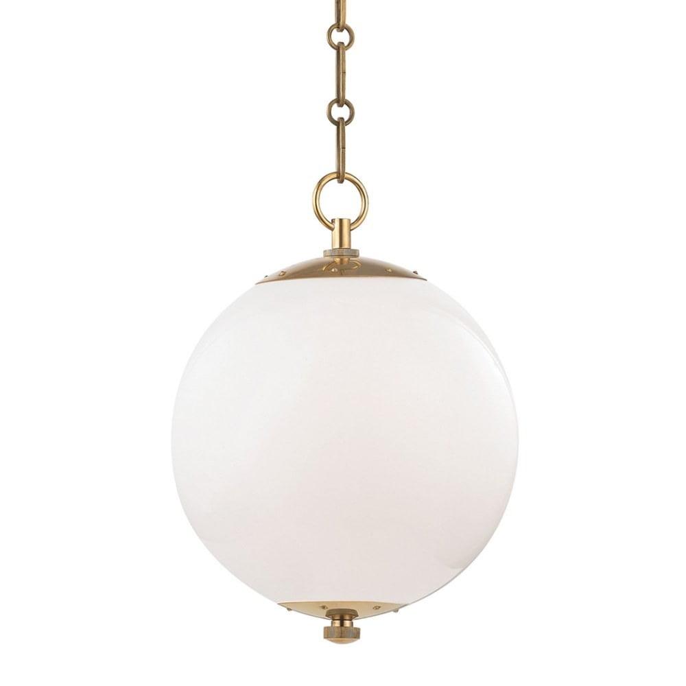 Aged Brass Opal Glass Globe Pendant Light - Indoor/Outdoor