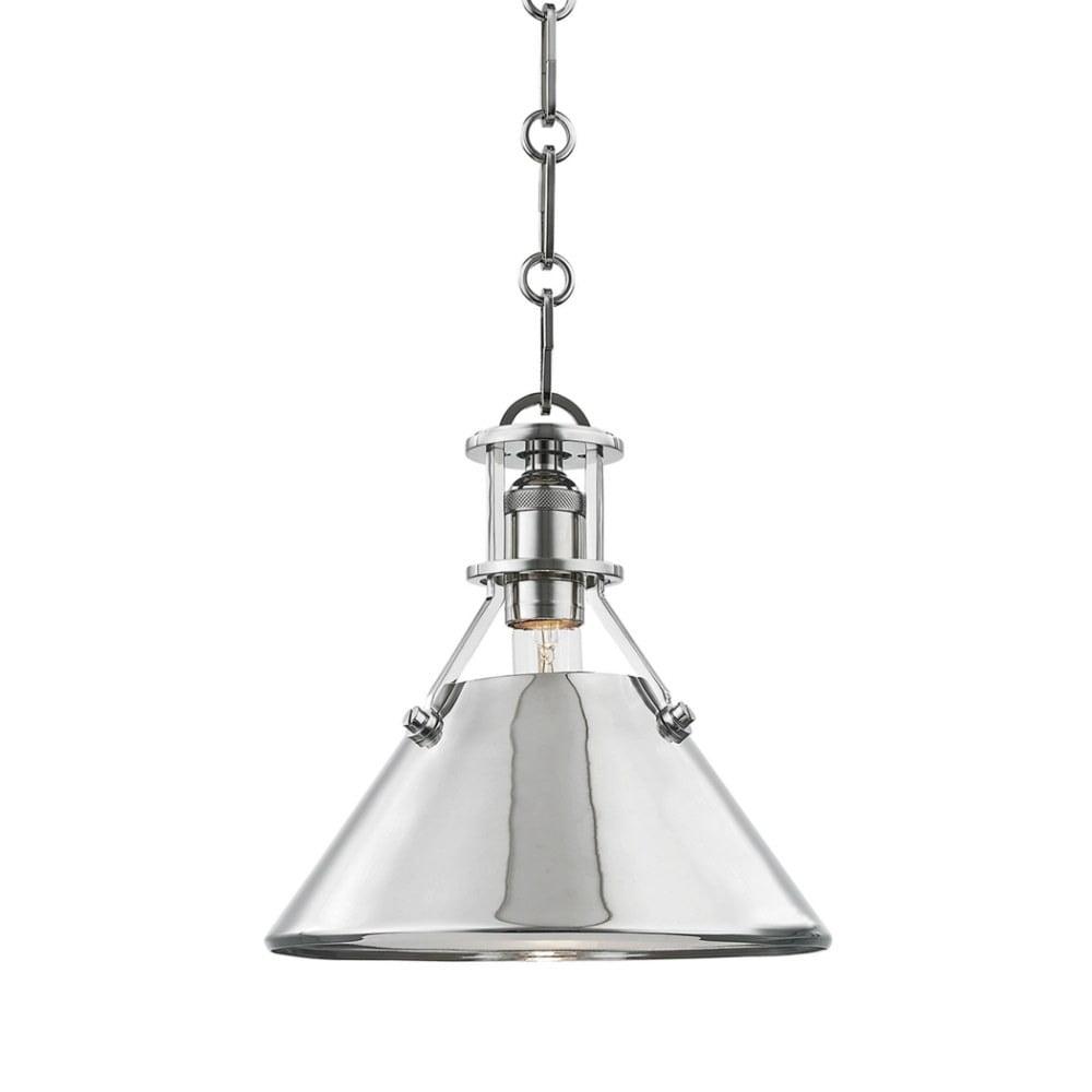 Elegant Polished Nickel 1-Light Pendant with Brass Shade