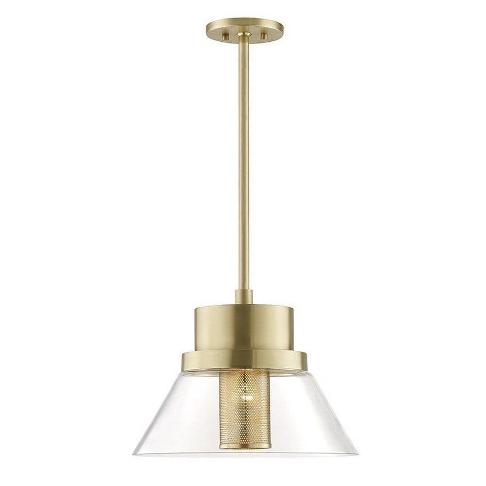 Aged Brass Elegance 15.5" Clear Glass 1-Light Pendant