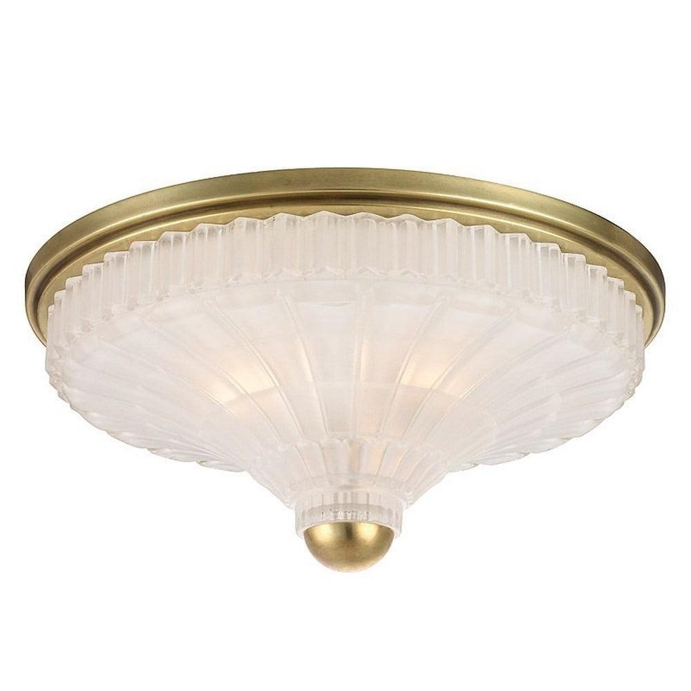 Aged Brass Parisian Elegance 3-Light Flush Mount with Etched Glass