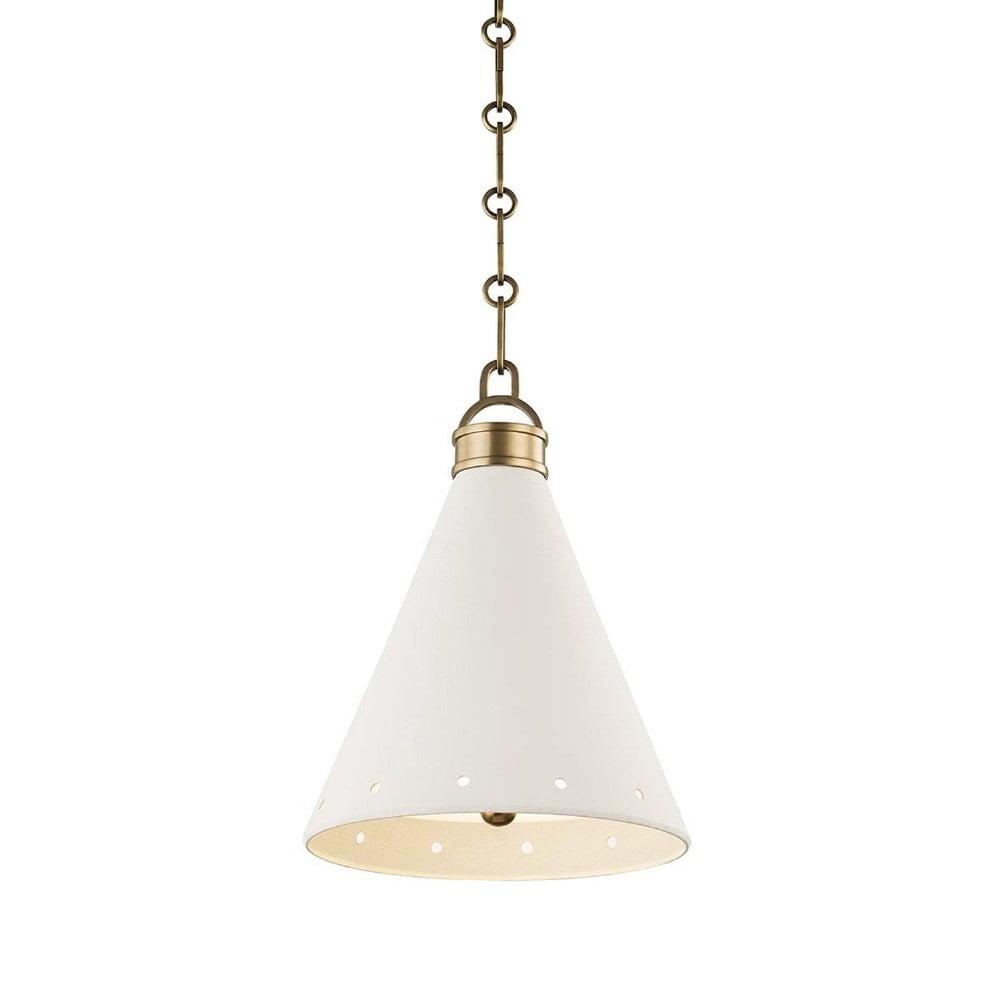 Aged Brass and White Plaster 1-Light Pendant with Steel Shade