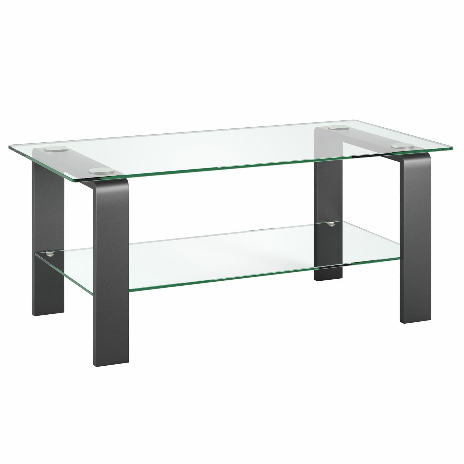 Asta Pewter Finish Rectangular Glass Coffee Table with Shelf