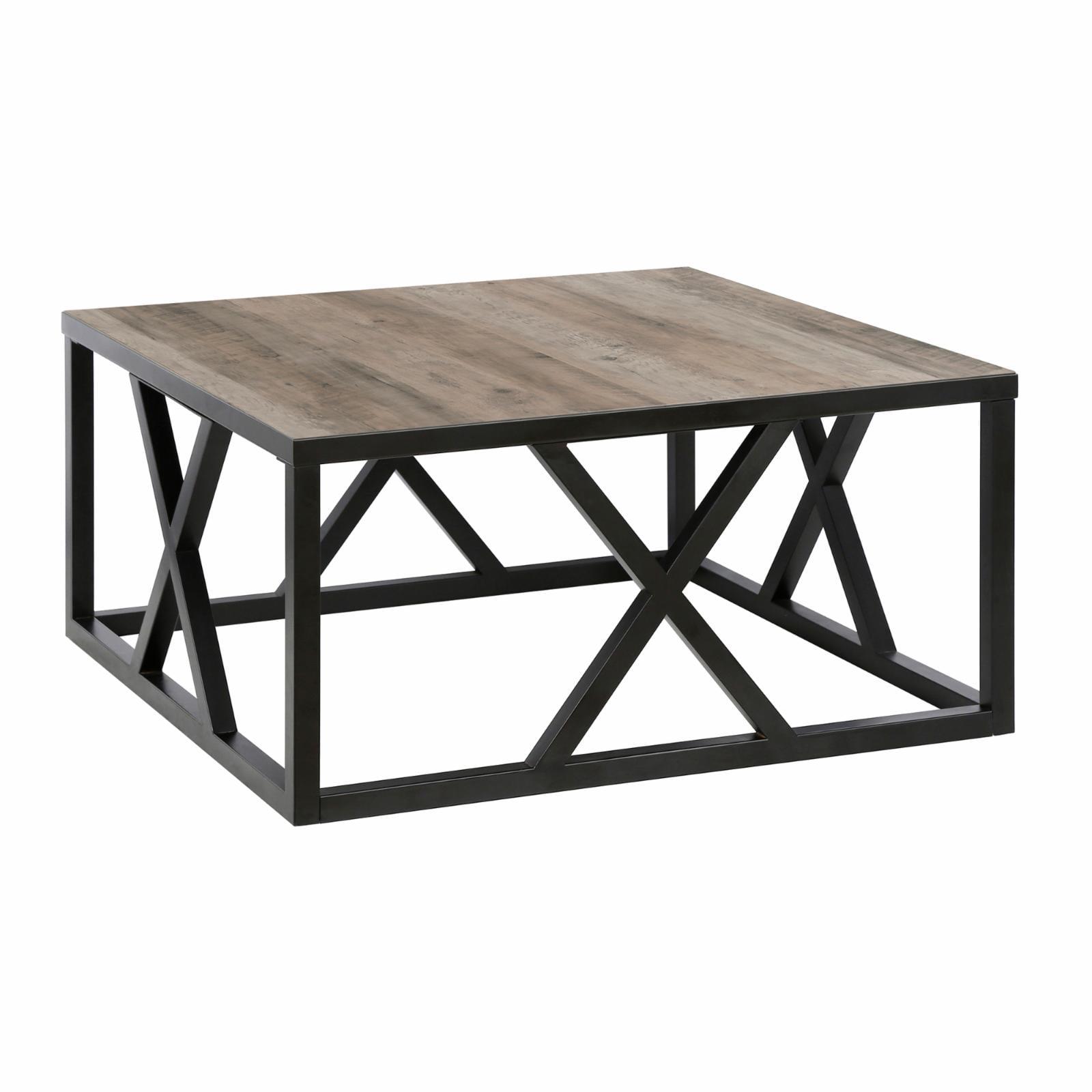 Gray Oak and Blackened Bronze Square Coffee Table with Storage