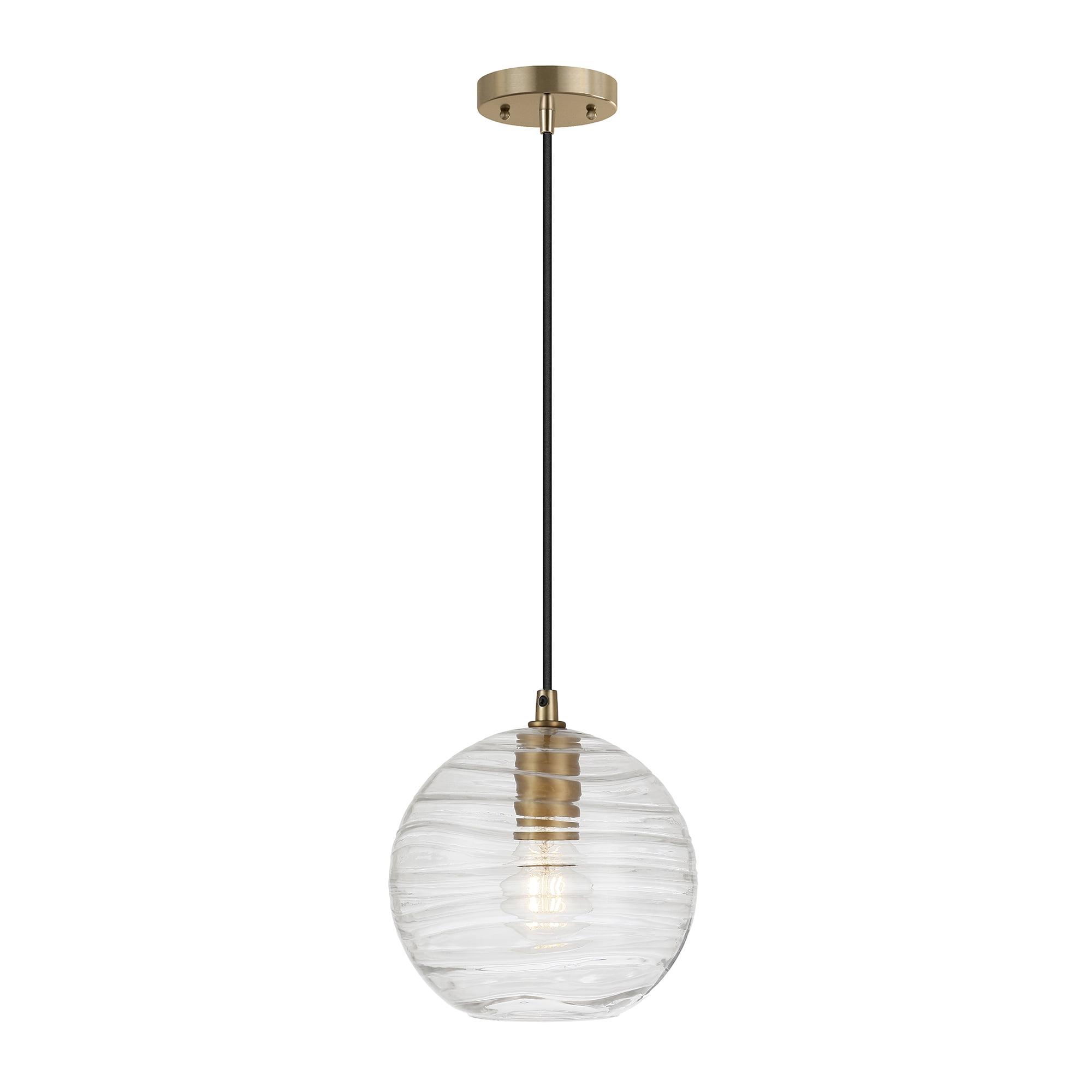 Brass and Glass Rippled Globe Pendant Light