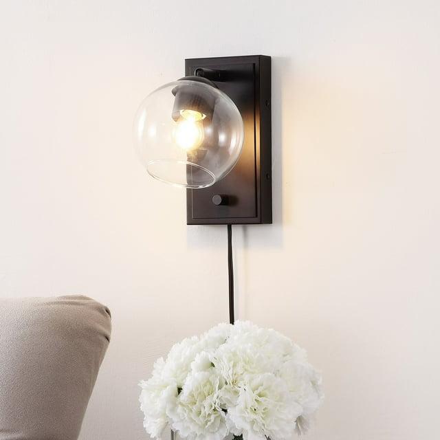 Hugo 6" 1-Light Minimalist Modern Plug-In or Hardwired Adjustable Iron LED Wall Sconce with Rotary Dimmer, Oil Rubbed Bronze with Clear Globe