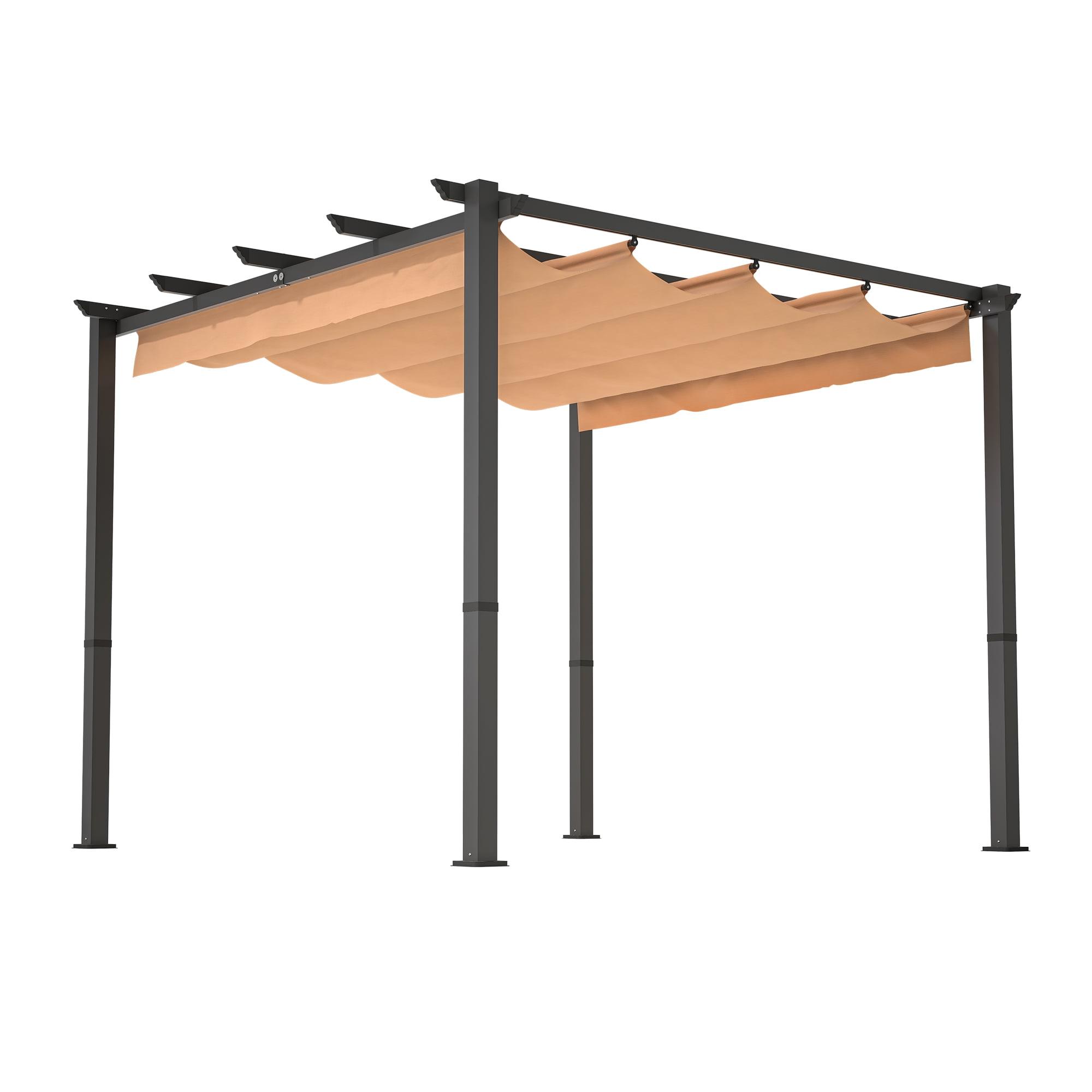 Khaki Aluminum Patio Pergola with Retractable Canopy