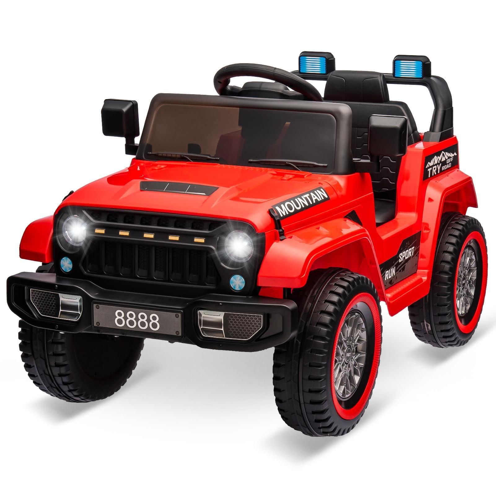 Jojoka Kids Ride On Truck Car, 12V Battery Powered Electric Toys Vehicles with Parent Remote Control, Spring Suspension, 3 Speeds, LED Lights, Music & Horn for Boys & Girls, Red