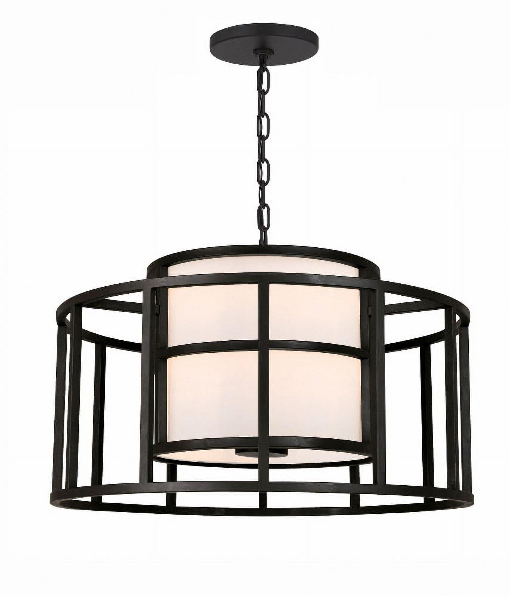 Sleek Matte Black and White Silk Drum Chandelier with 5 Lights