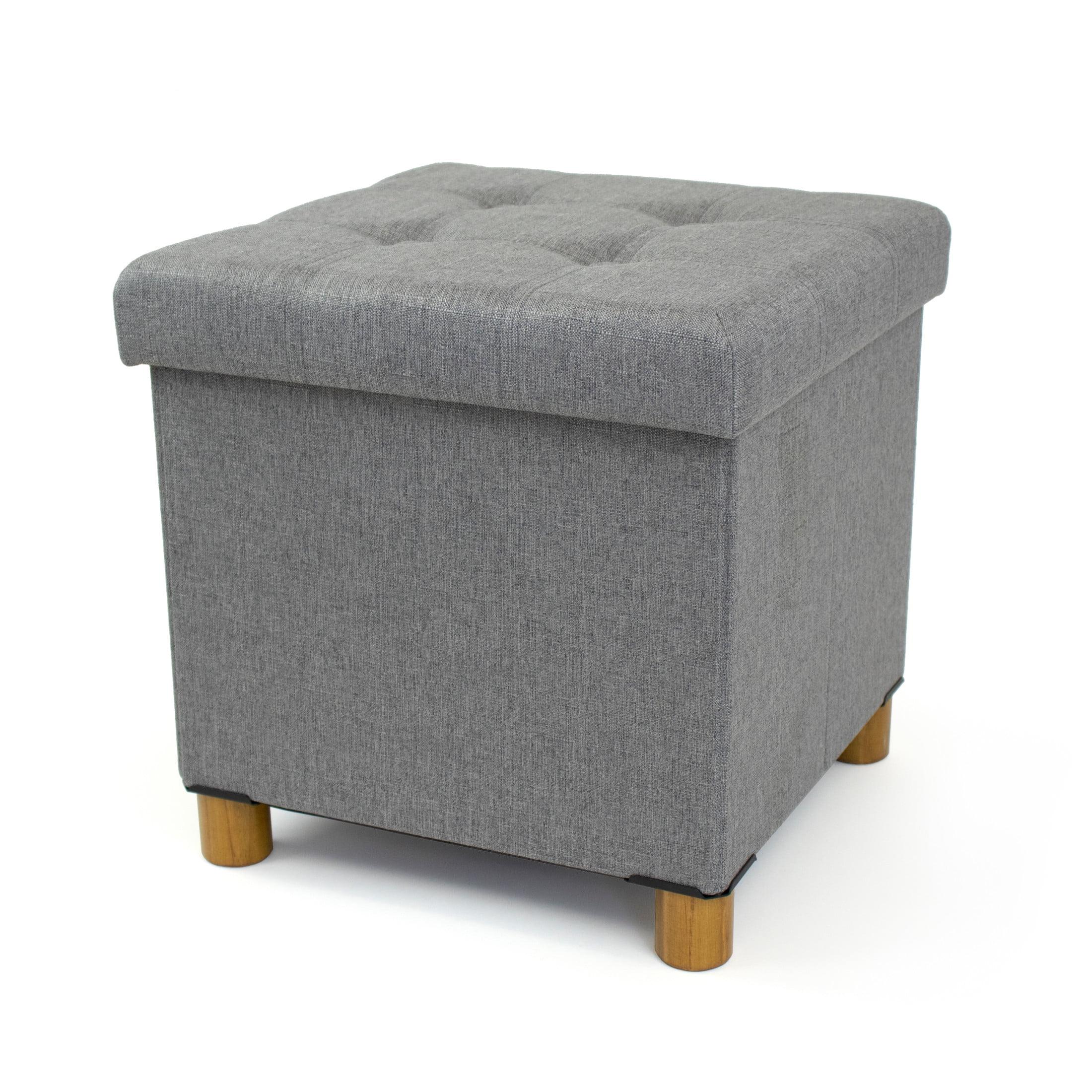 Humble Crew Dakota Collapsible Cube Storage Ottoman Foot Stool with Tray, Grey