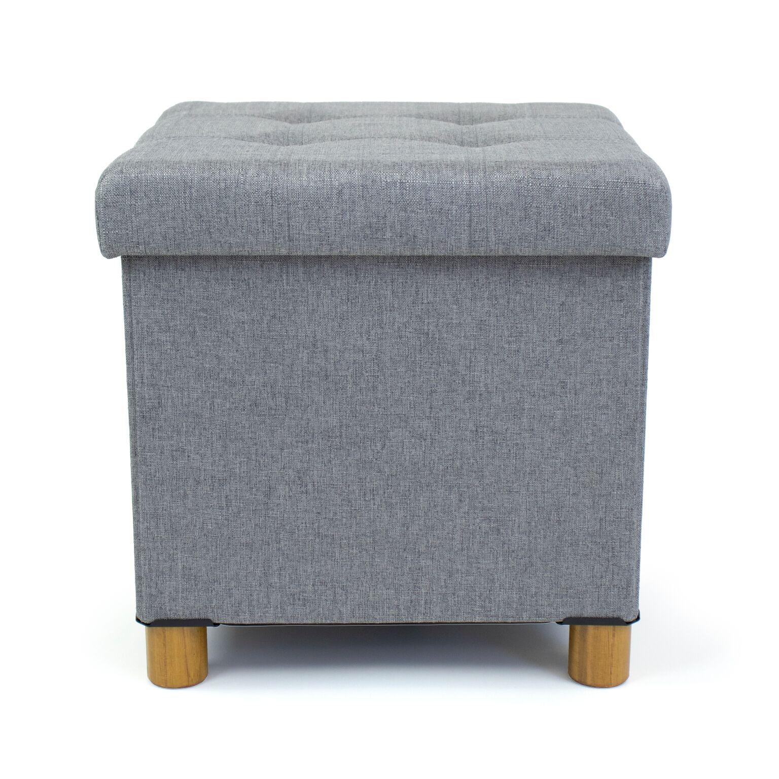 Elegant Grey Collapsible Cube Storage Ottoman with Tray and Tufted Cushion