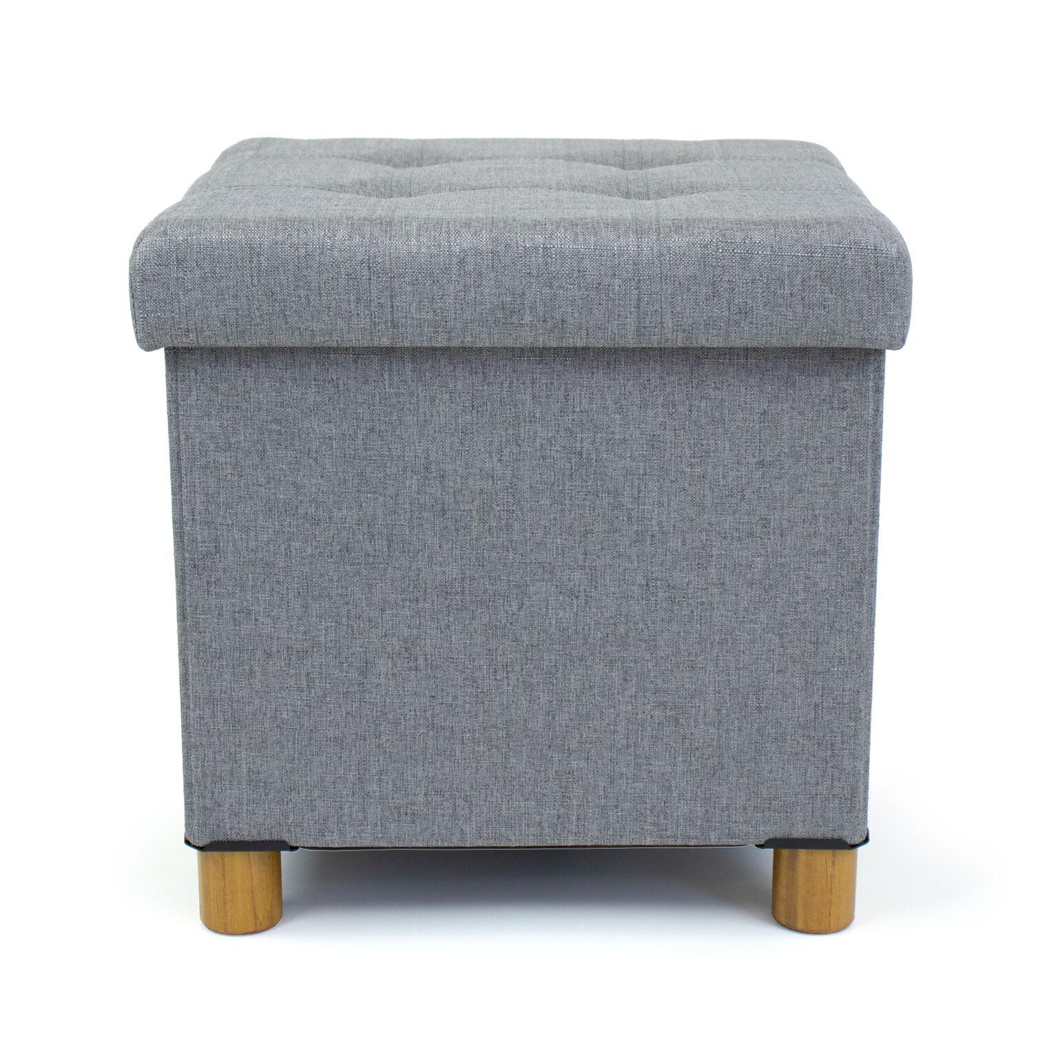 Humble Crew Dakota Collapsible Cube Storage Ottoman Foot Stool with Tray, Grey